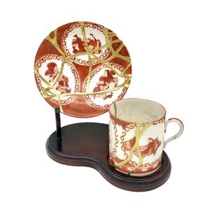 Kintsugi Teacup and Saucer Japanese Demitasse Set Gold Crack Art Growth Gift